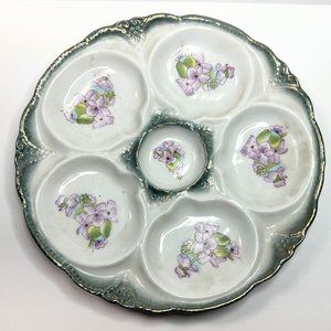 Limoges violet oyster plate with gold accent and blue/green trim A000